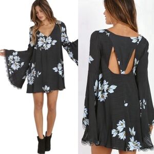 Free People Black Floral Long Sleeve Dress